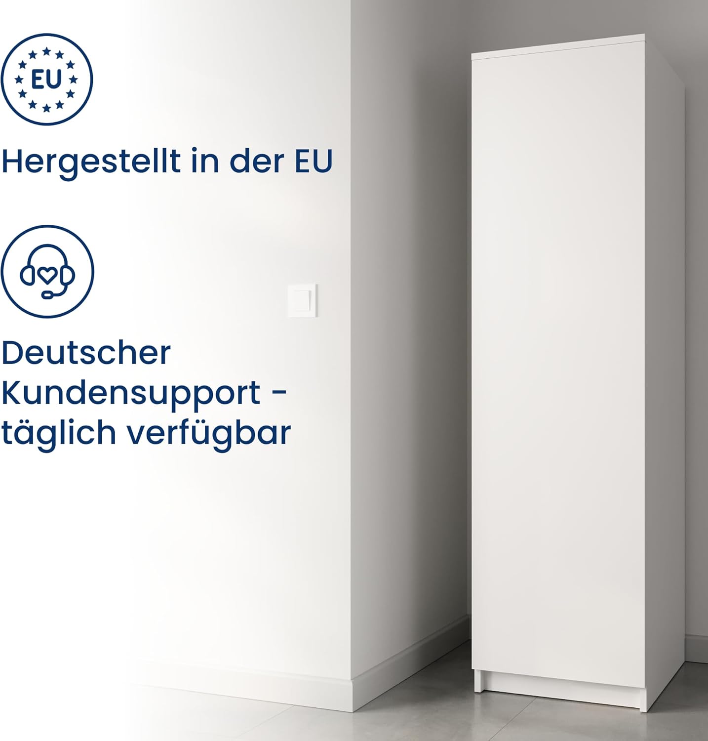 Home Collective Garderobenschrank Garderobe Mehrzweckschrank weiß 50cm Breite 180cm Höhe mit Kleiderstange und Extra-Fach, Kleiderschrank Organizer aus MDF Holz