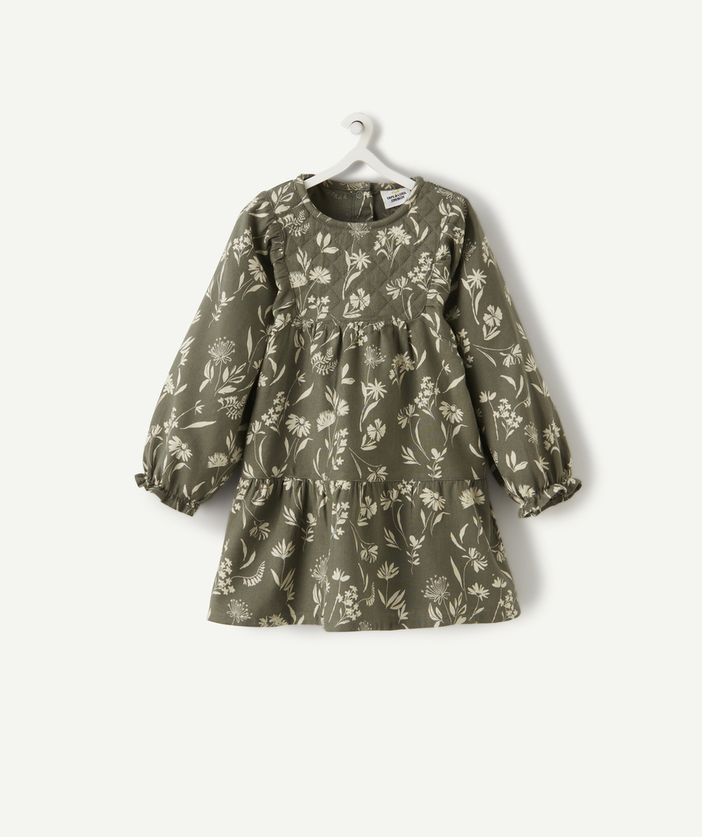 ROBE BÉBÉ FILLE EN COTON IMPRIMÉE FLORAL BLANC ET VERT