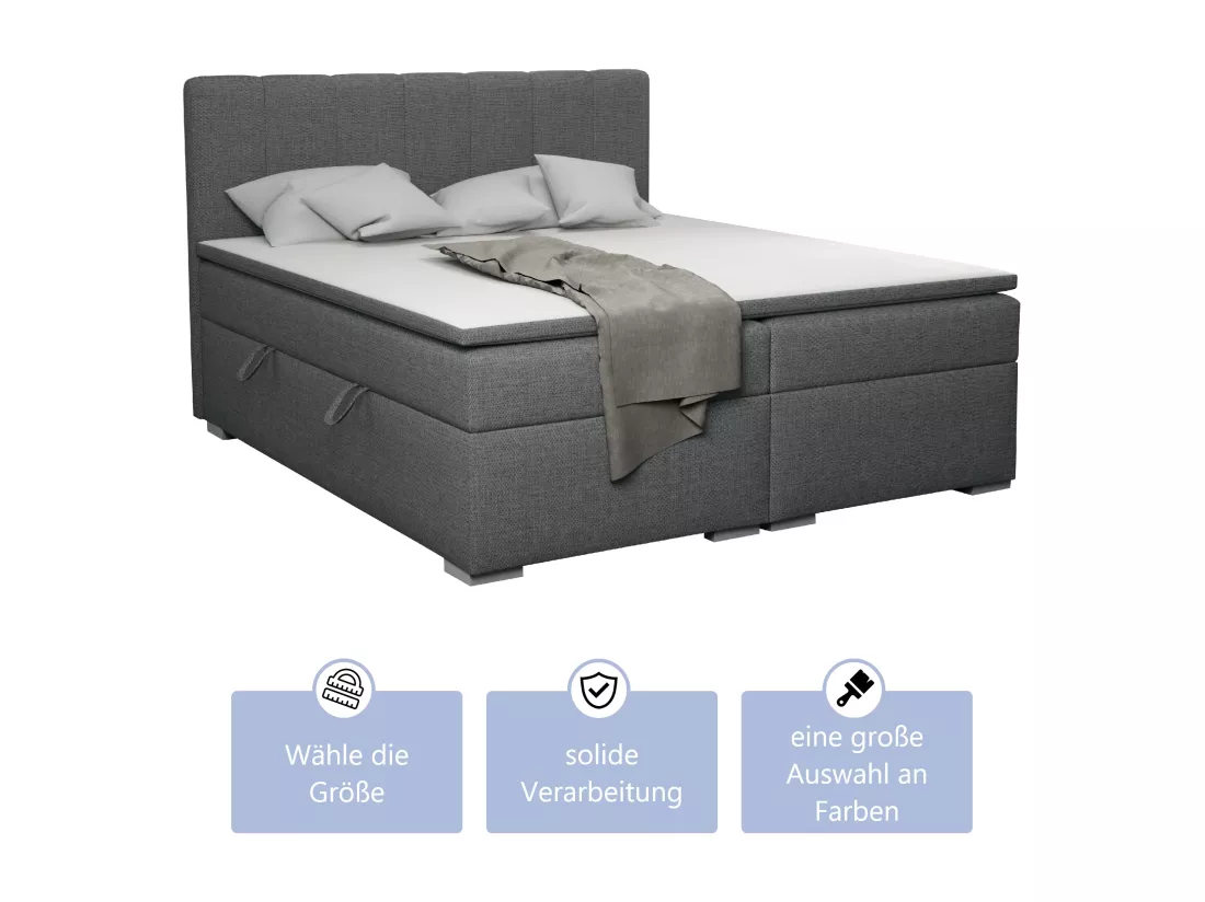 LIT BOXSPRING avec surmatelas Monaco 140x200 cm, gris foncé (Inari 94)