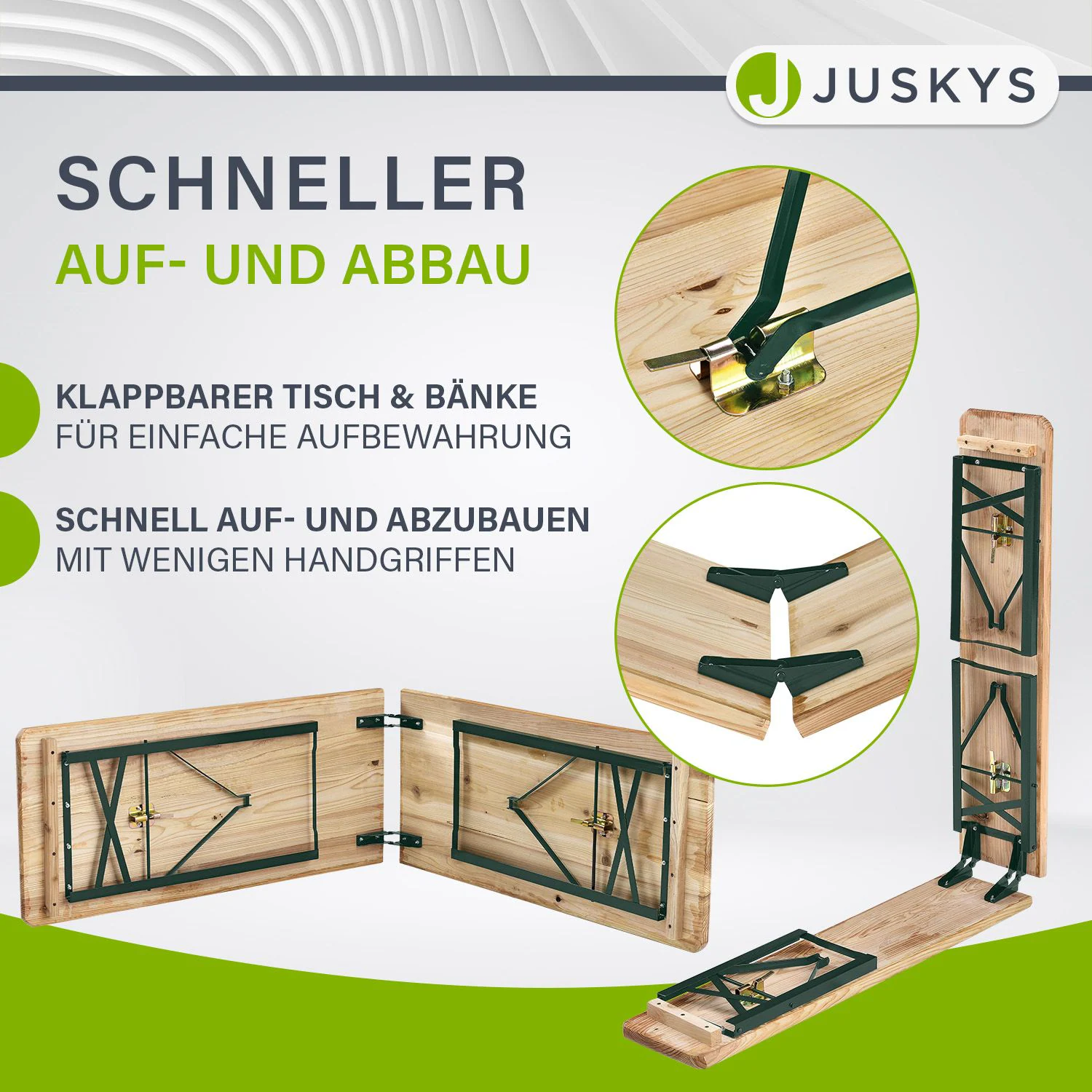 Juskys Bierzeltgarnitur Passau 3-teilig klappbar 220 cm - Festzeltgarnitur aus Holz Natur