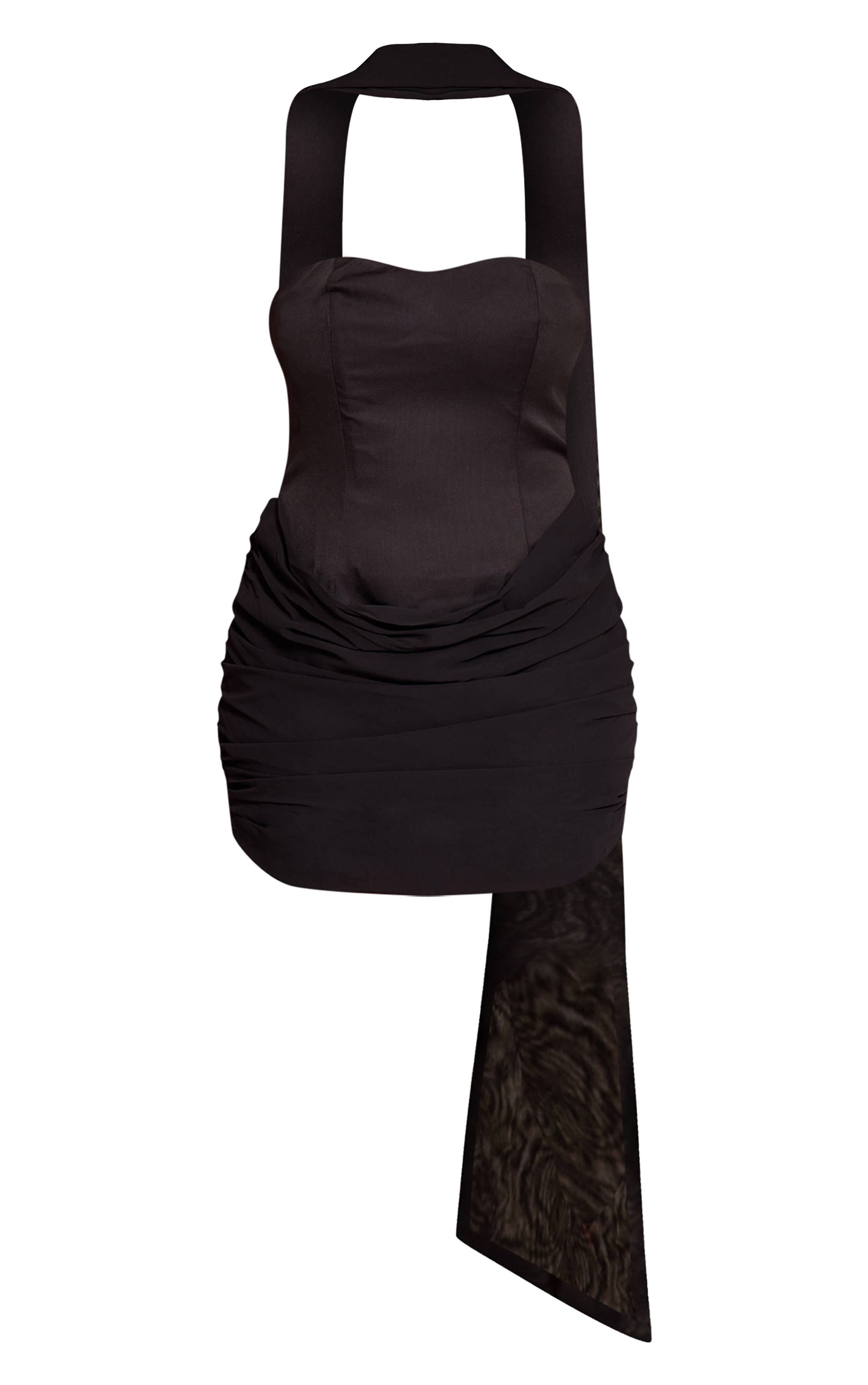 Noir Robe Courte Moulante Avec Détail Foulard Drapé