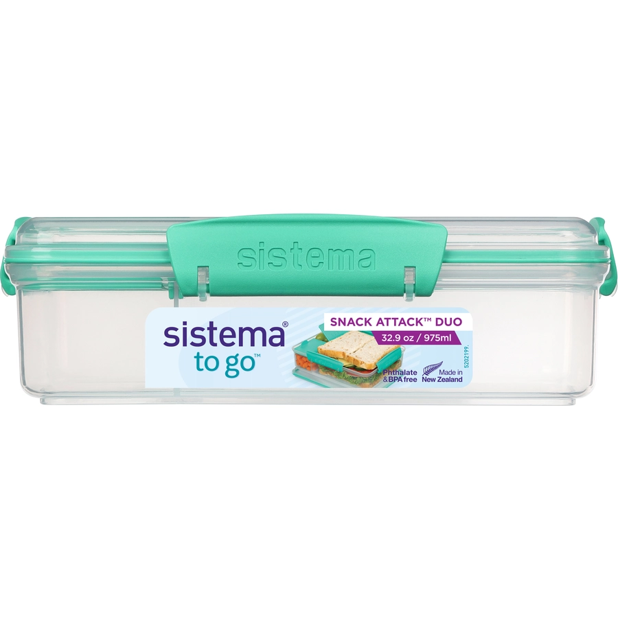 sistema® Snackbox mit Fächern Snack Attack Duo TO GO, 975 ml, blaugrün