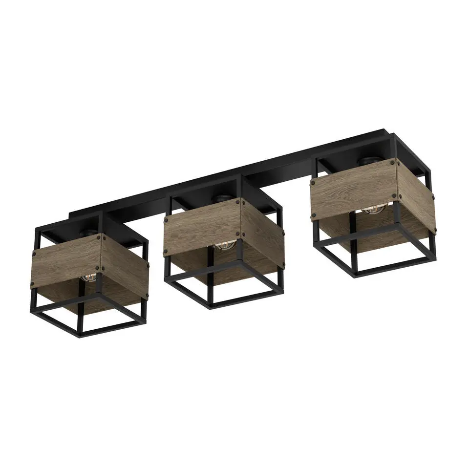 EGLO Evesham Plafondlamp - E27 - 87,5 cm - Zwart/Bruin - Hout