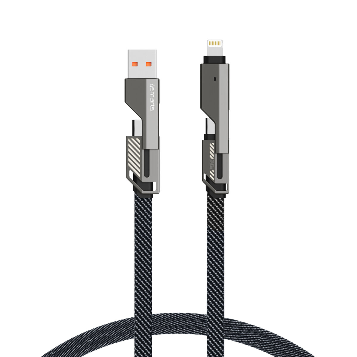 (1.5m) 240W 4in1 USB C / USB A auf USB C / Lightning Nylon Ladekabel Datenkabel mit Schlüsselanhänger Ladekabel (541456) - Schwarz