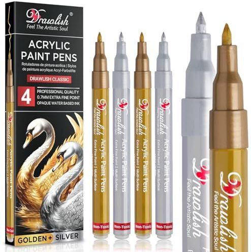 Acrylverf Pennen - Metallic Marker Pennen - Set van 4 - 0,7 mm Extra Fijne Tip
