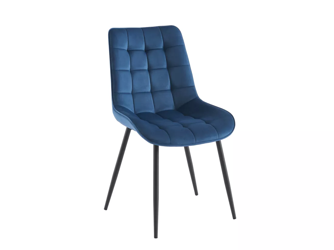 Lot de 6 chaises matelassées - Velours et métal noir - Bleu nuit - OLLUA