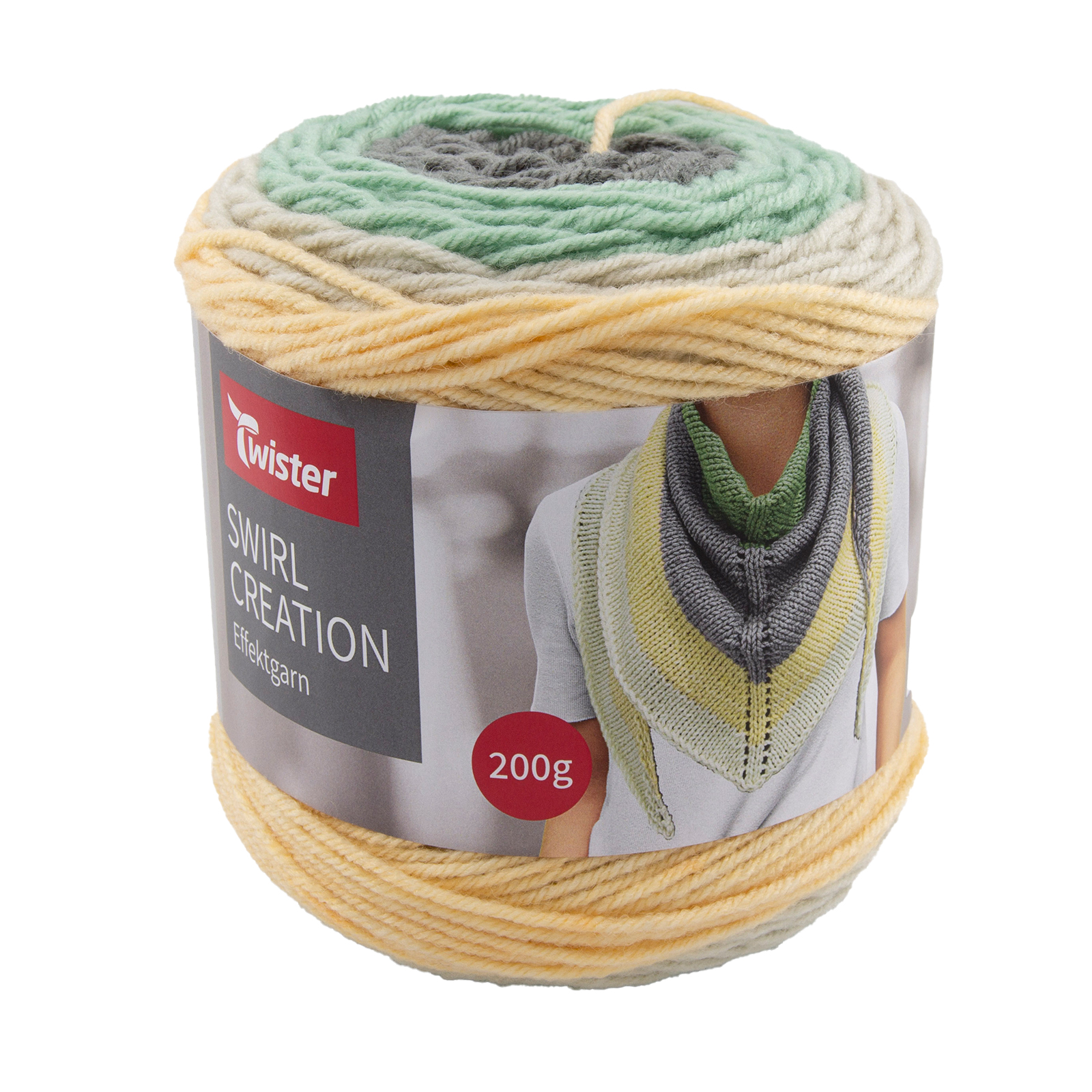 TWISTER Dreieckstuch-Strickset SWIRL CREATION - beige-olive-erbse - mit Farbverlauf