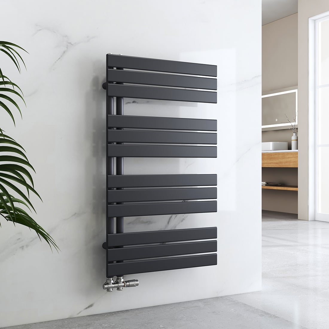 EMKE Flat Badkamerradiator 1041x600 mm Antraciet, Handdoekwarmer voor Badkamers, Handdoekdroger, Paneelhanddoekhouder, Zijaansluiting voor Water, 639W