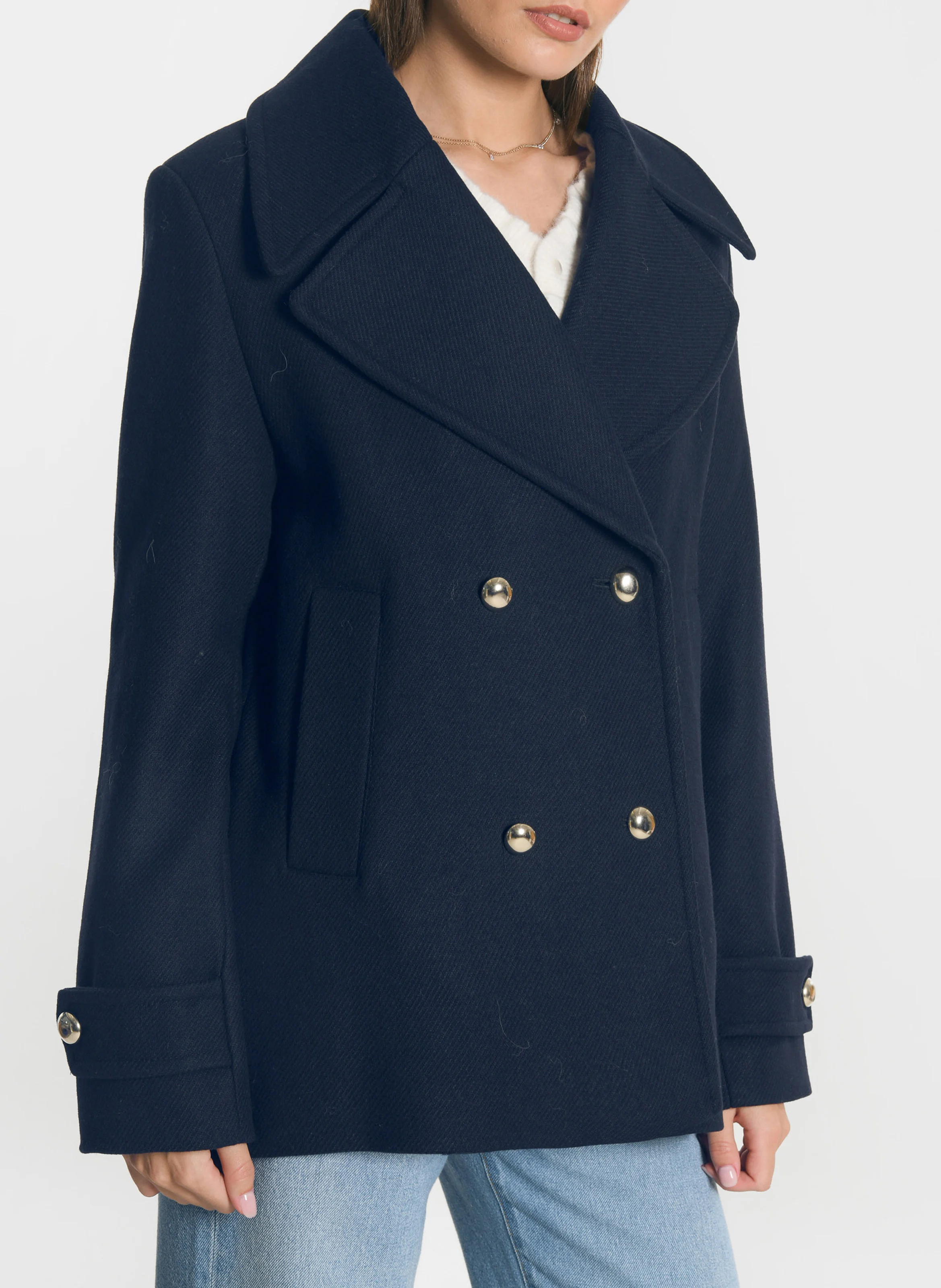 LENNOX - Manteau col tailleur en laine mélangée | Bleu