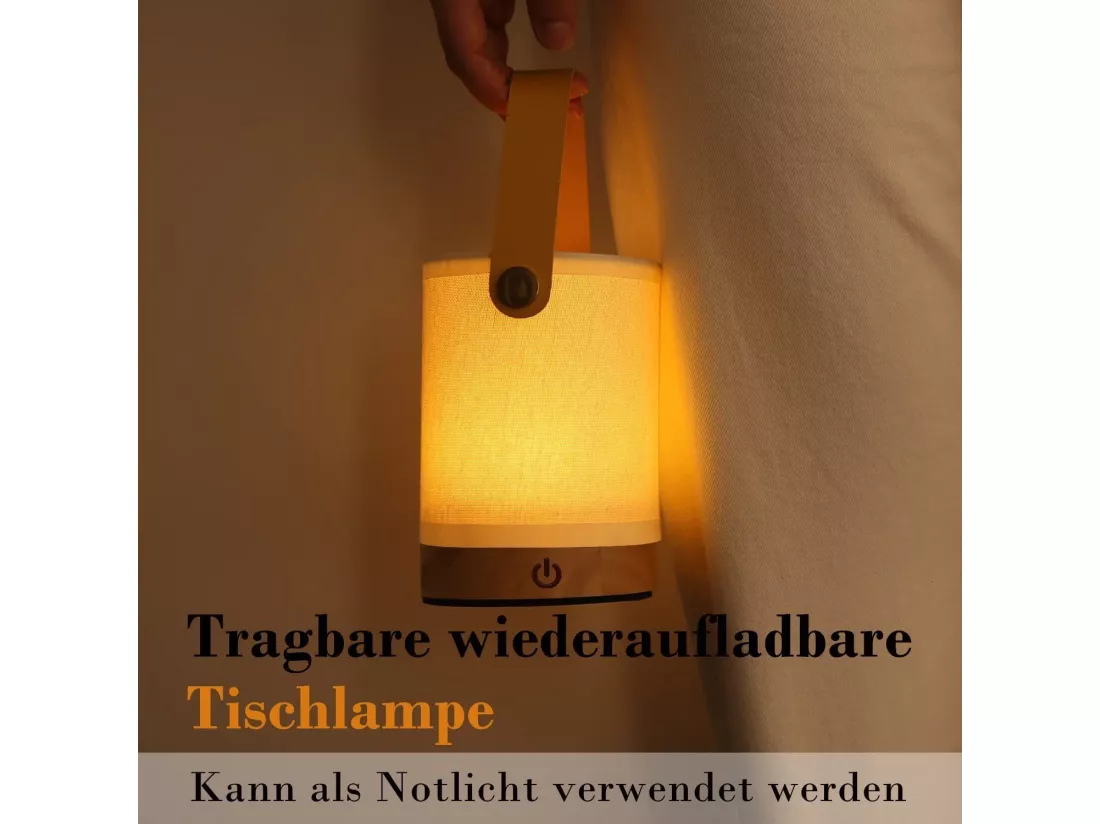 NETTLIFE Lampe de Table LED tactile, abat-jour Portable sans fil en tissu de bois avec fonction de gradation