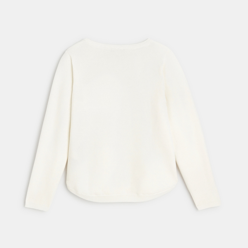 Pull fin à sequins brodés motif cœur blanc fille