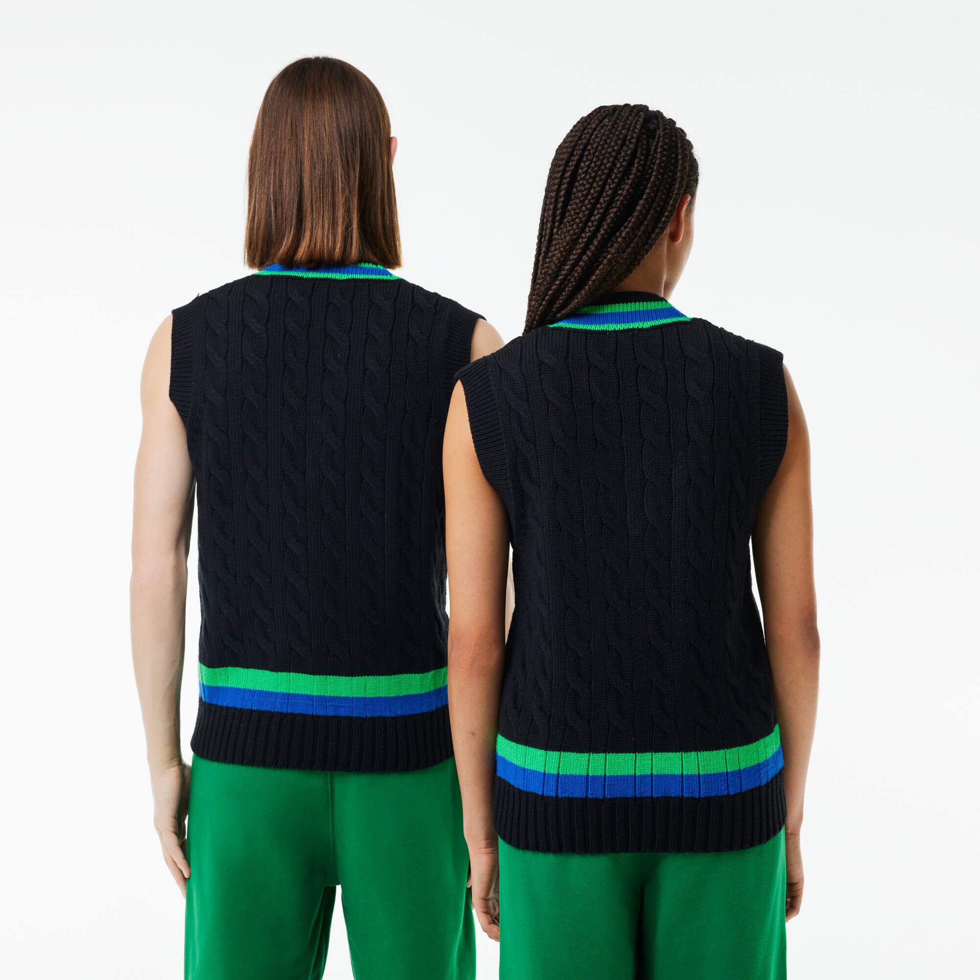 Ärmelloser Pullover im Zopfmuster mit Streifen Pullover - Schwarz - Lacoste - Unisex