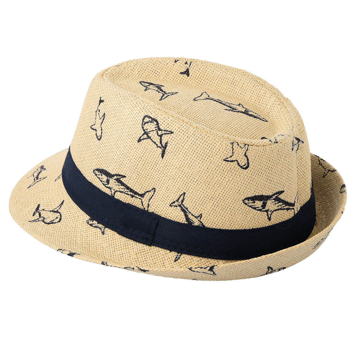 Topolino Jungen Strohhut mit Hai-Allover beige / dunkelblau