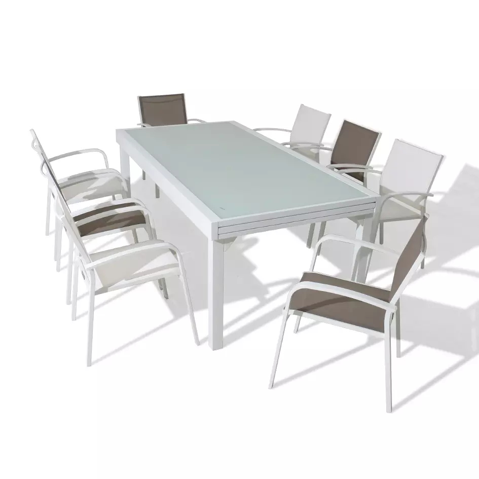 Table de jardin extensible en verre 12 places (200/320 x 100 cm) Murano Blanc