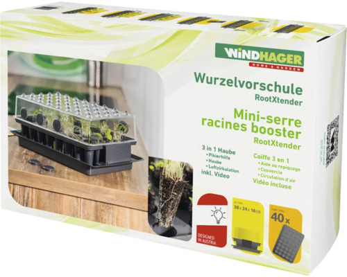 Windhager RootXtender 3-in-1 binnenkas, 3-delige set met bodembak, zaaibak en deksel voor het kweken van maximaal 40 zaailingen, ca. 38 x 16 x 24 cm