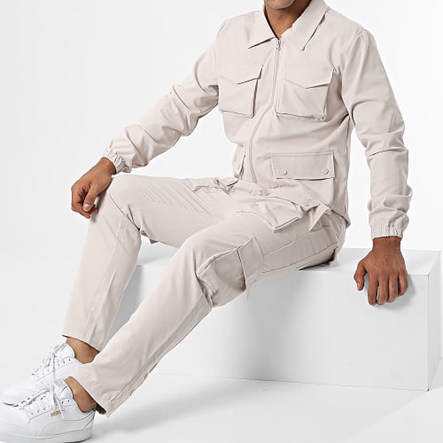 Ensemble Veste Zippée Et Pantalon Cargo AB331 Beige