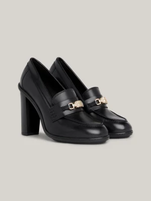 Mocassins de couro com salto bloco e monograma TH