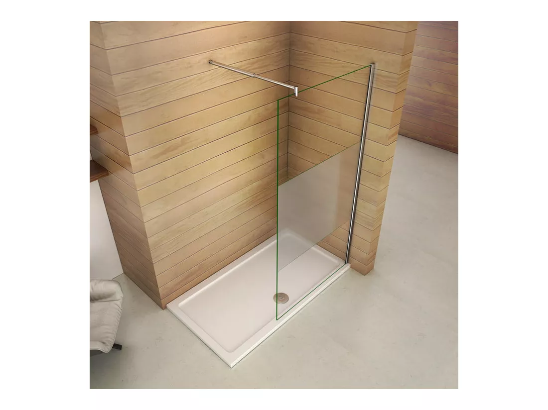 Paroi de douche à l'italienne 90x200cm avec barre de fixation 70-120cm en cylindrique, en 8mm verre bande centrale dépolie