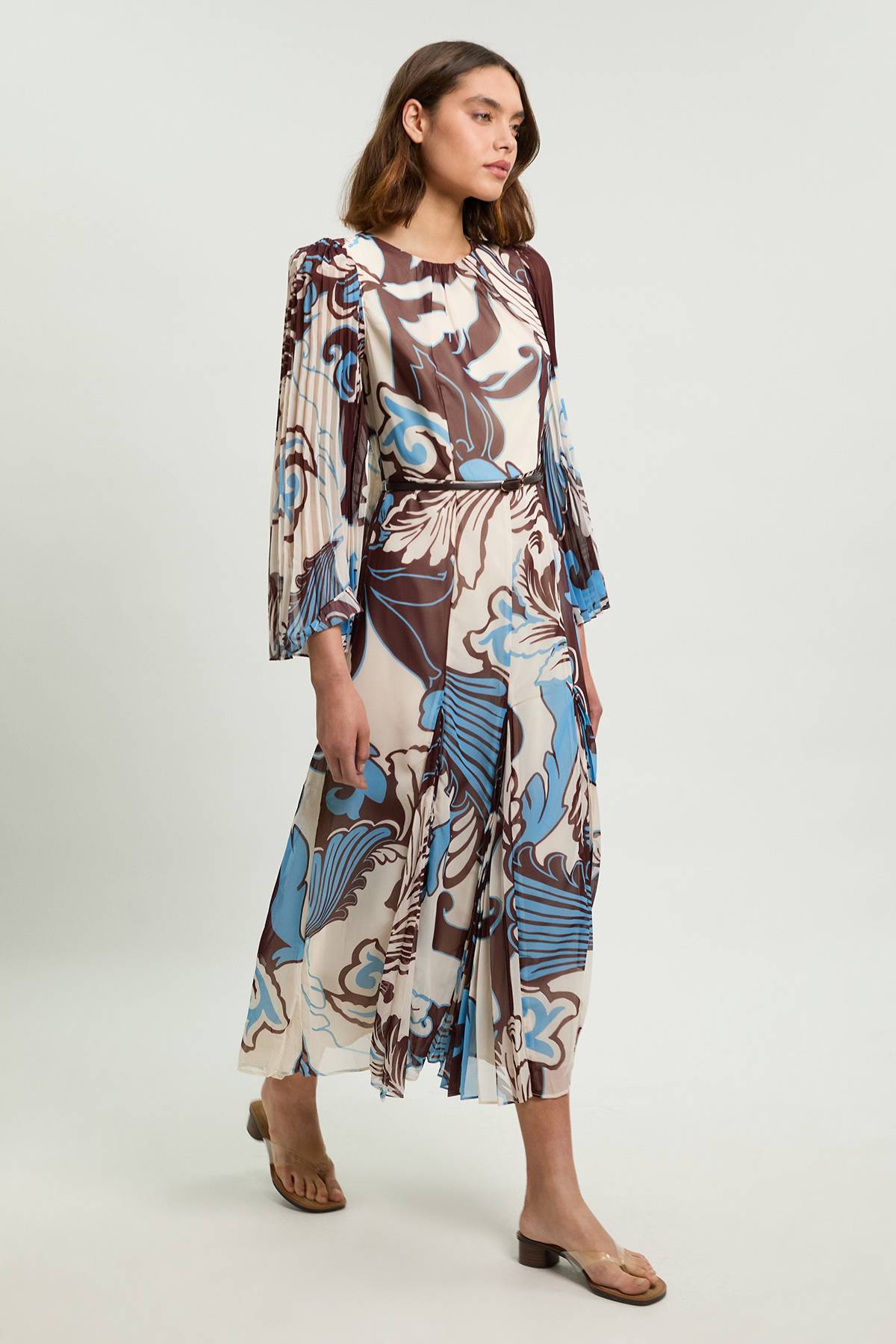 KarenMillen Robe Maxi Plissée Tissée À Motif Paisley Bleu