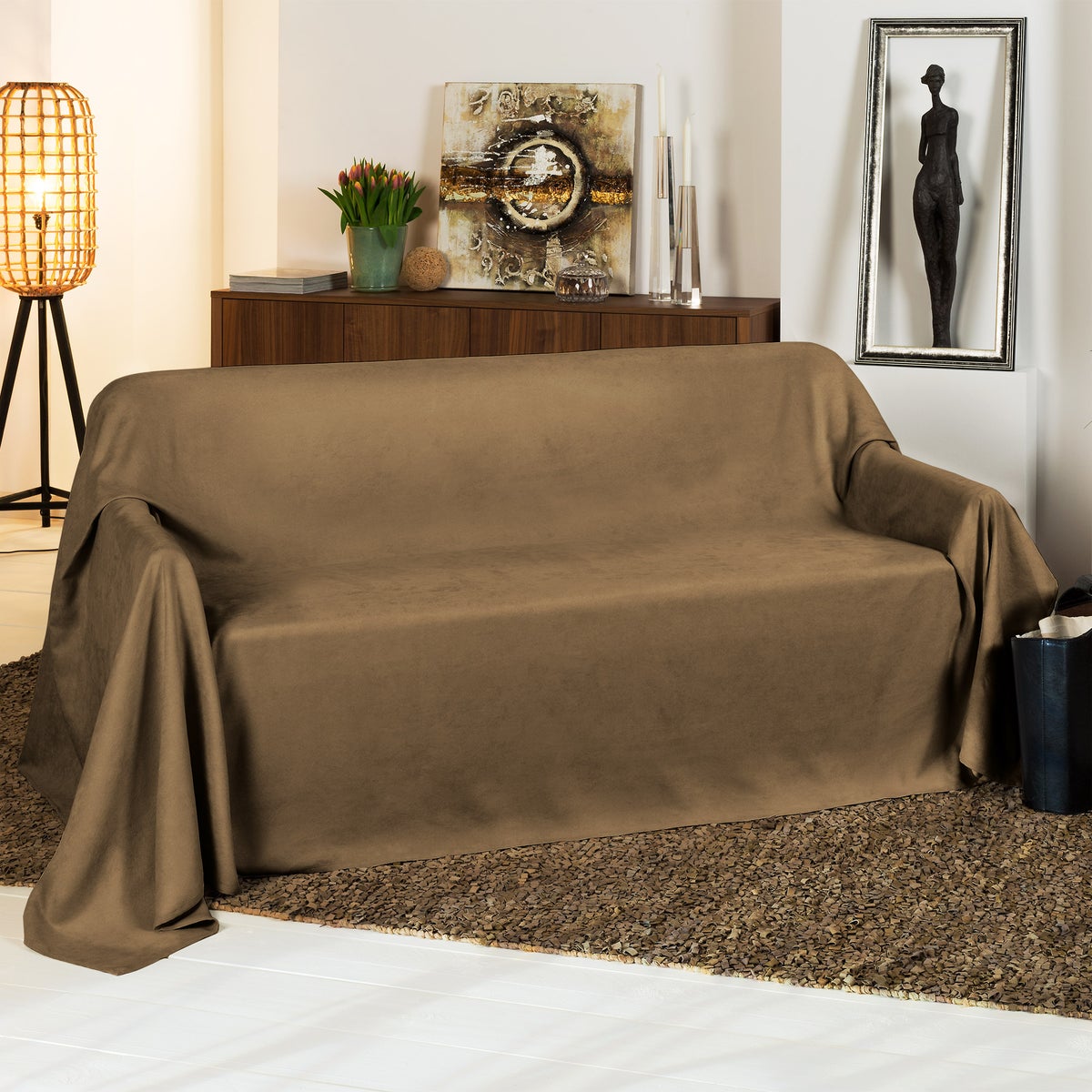 Beautissu Romantica bedsprei, suède look, 210x280cm, lichtbruin