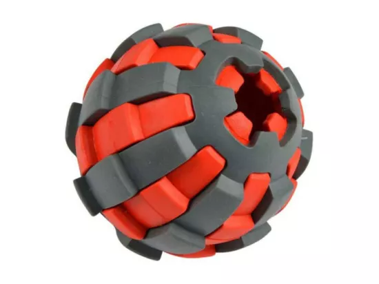 Jouet à macher balle distributeur de friandises - Rouge/Gris - D 7,8 cm