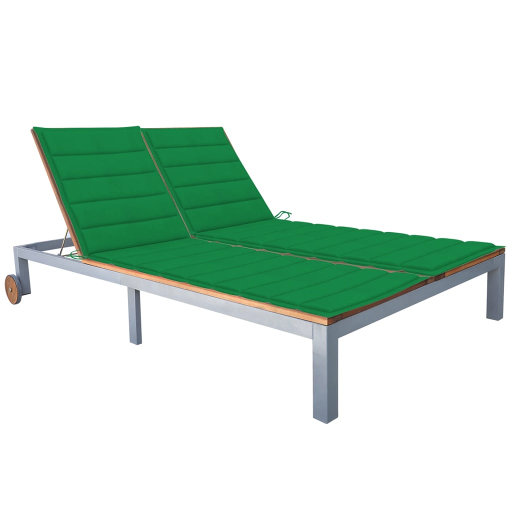 Transat chaise longue bain de soleil lit de jardin terrasse meuble d'extérieur 2 places avec coussin acacia solide et acier 0