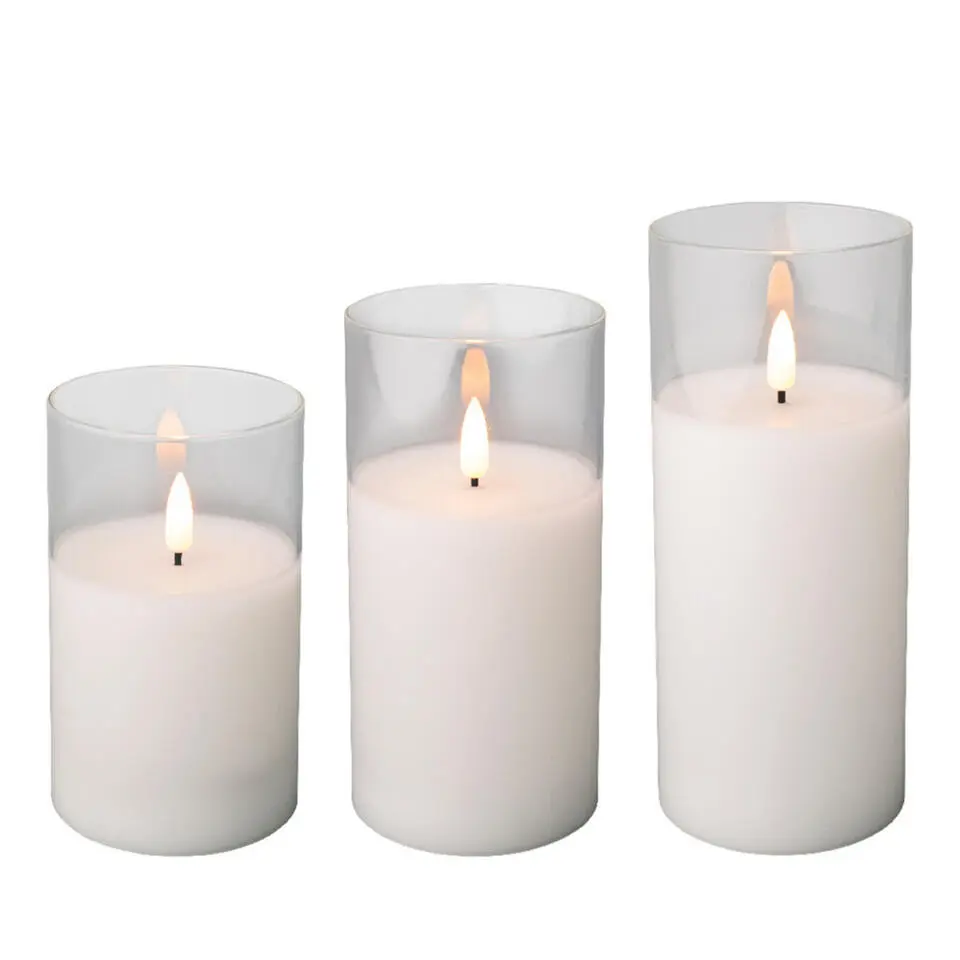 Lumineo LED stompkaarsen - 3x - wit- in glas - met timer