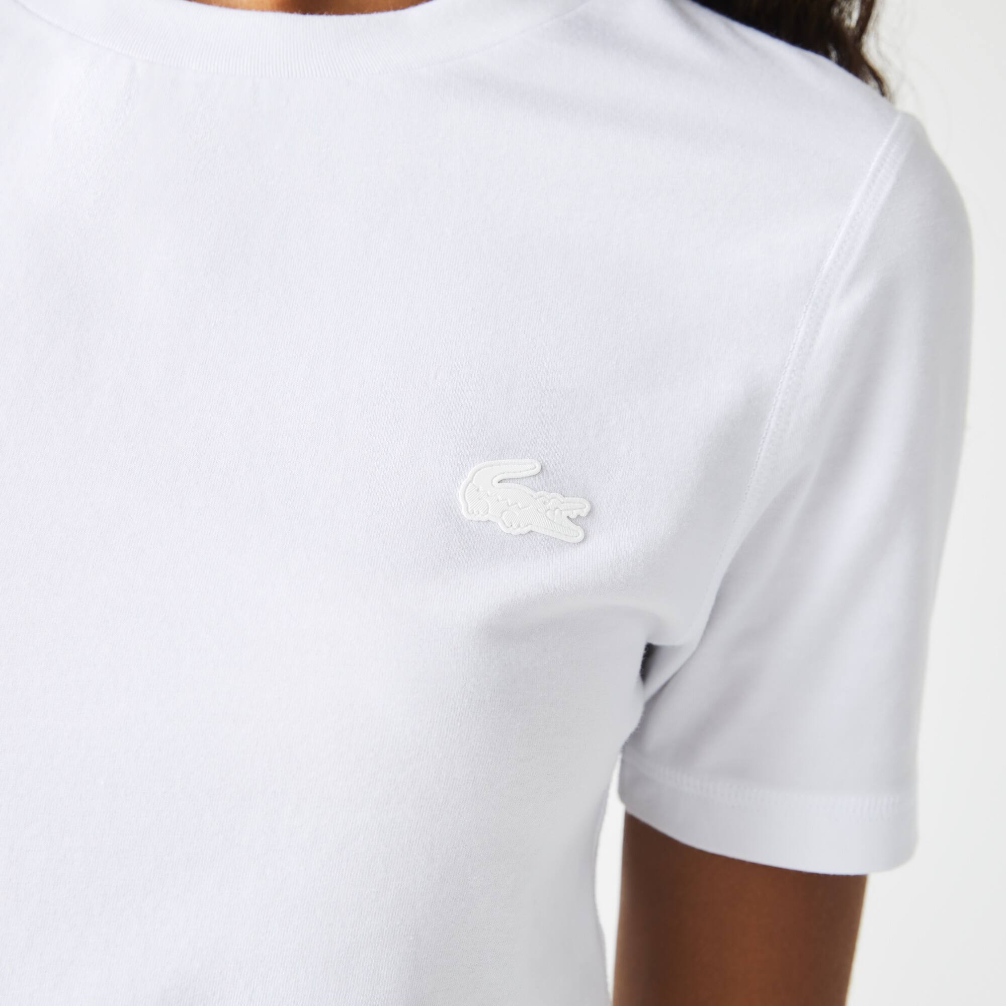 Damen Slim Fit T-Shirt mit Rundhals aus Baumwollmischung T-Shirts - Weiss - Lacoste - Damen