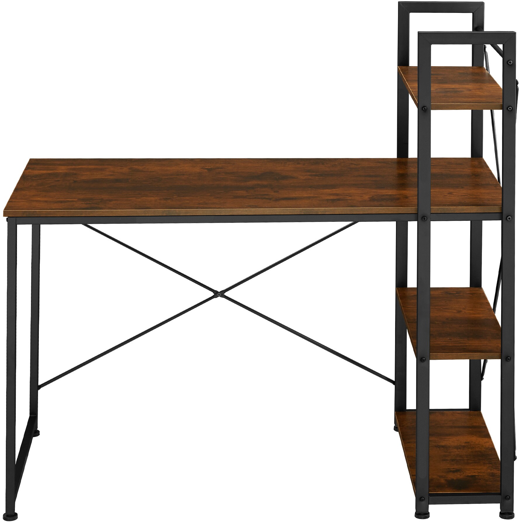 tectake® Computer-Schreibtisch, Industrial Style, integriertes Regal mit 3 Ablagefächern, 122 x 61 x 120 cm
