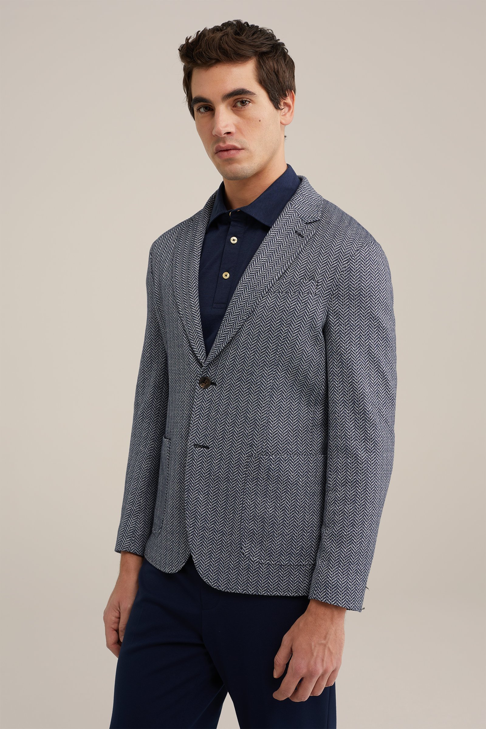 slim fit blazer met jacquard-dessin Van Gils Donkerblauw