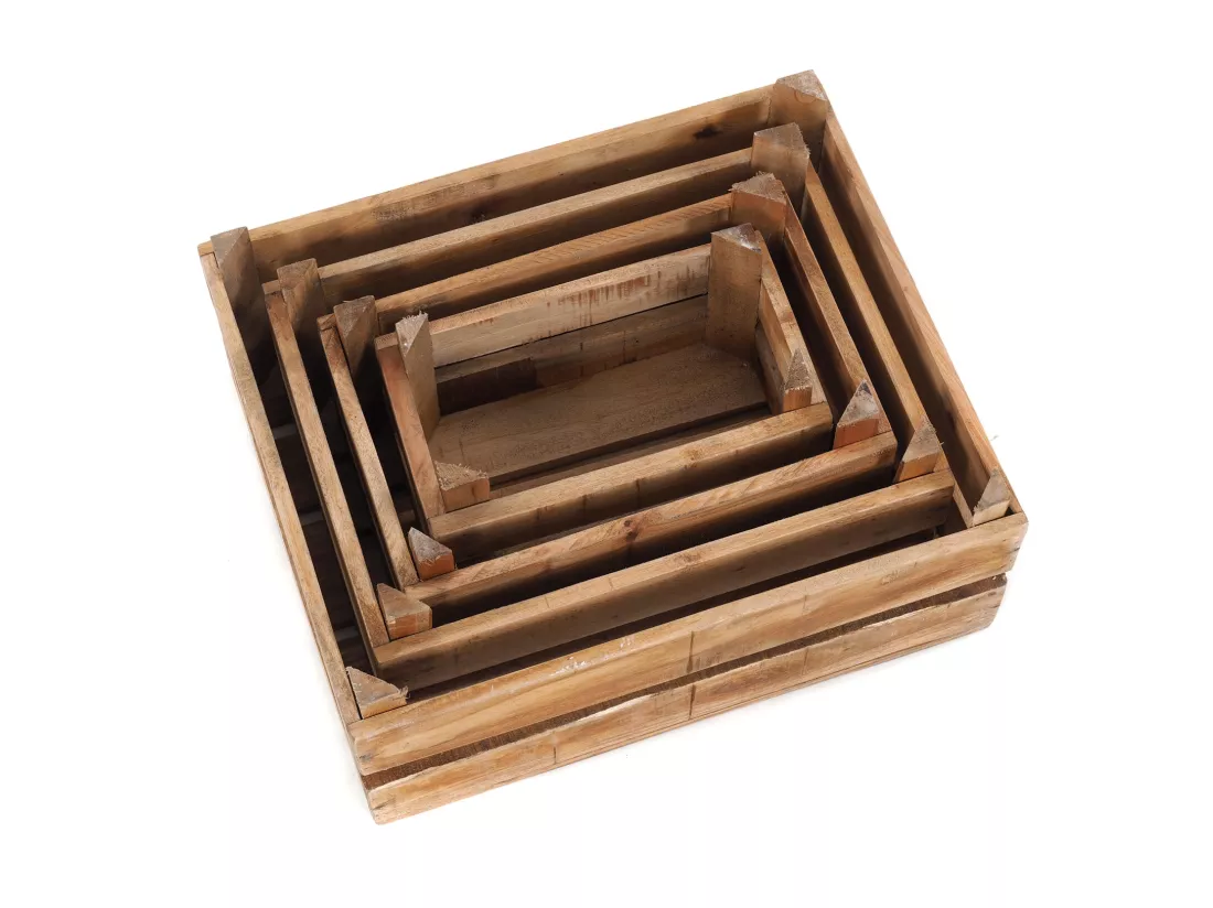 CAISSES EN BOIS VIGNOBLE 4 pièces Bois de recyclage massif naturel-brun
