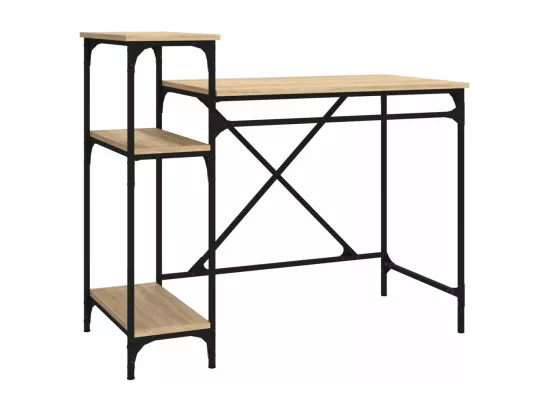 Bureau avec étagères chêne 105x50x90cm bois d'ingénierie et fer