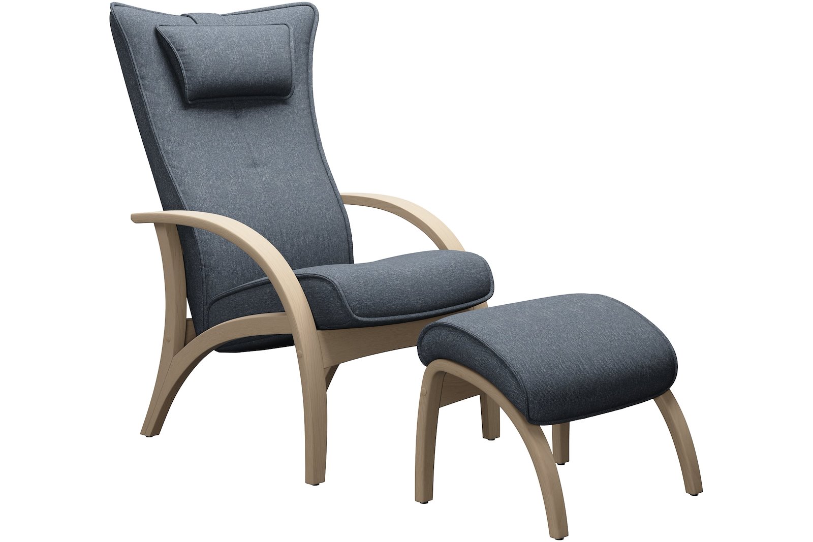 Delta Adventure lenestol med krakk Tekstil Cabana Blue med ben i hvitoljet eik