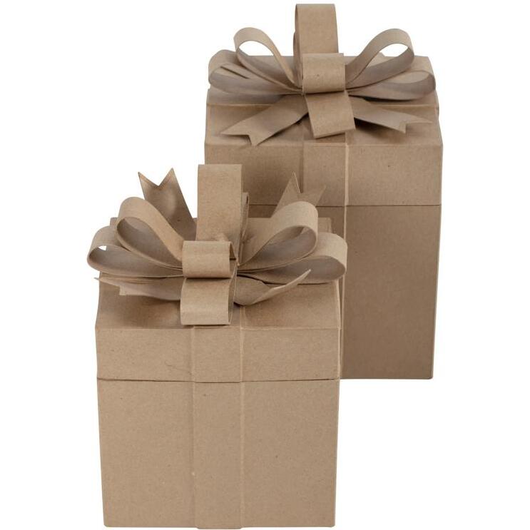 Assortiment de 2 boîtes cadeaux carrées 26x26x32,5 cm - Kraft