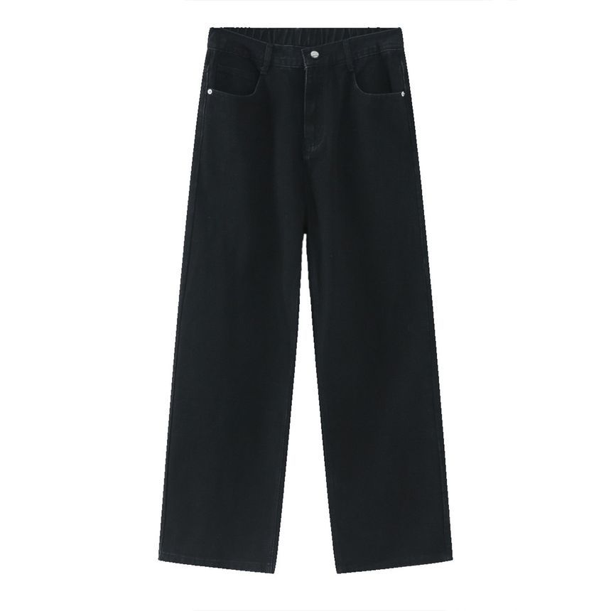 pinkdropper - Mid Rise Washed Wide Leg Jeans
