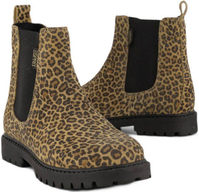 Graceland - Enkellaarsjes - Beige/Zwart - Leren Enkelboots - Panterprint