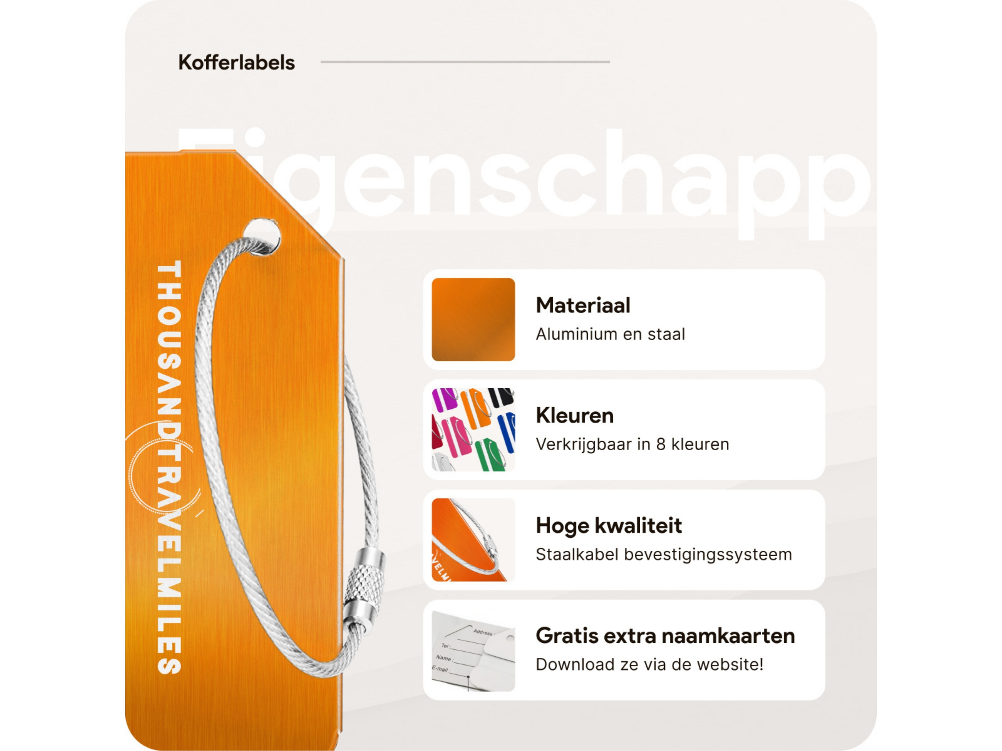 Thousandtravelmiles set van 4 Aluminium Bagagelabels - Orange