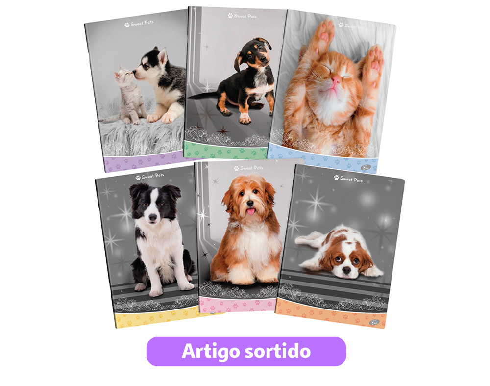 CADERNO AGRAFADO A4 SWEET PETS QUADRICULADO A4 48 FOLHAS MODELOS SORTIDOS