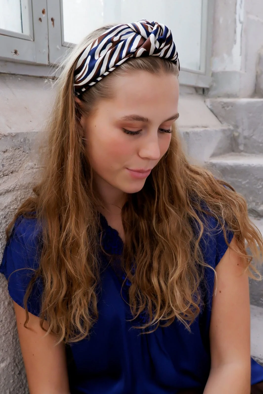 Black Colour Bcnessa Striped Headband navy black