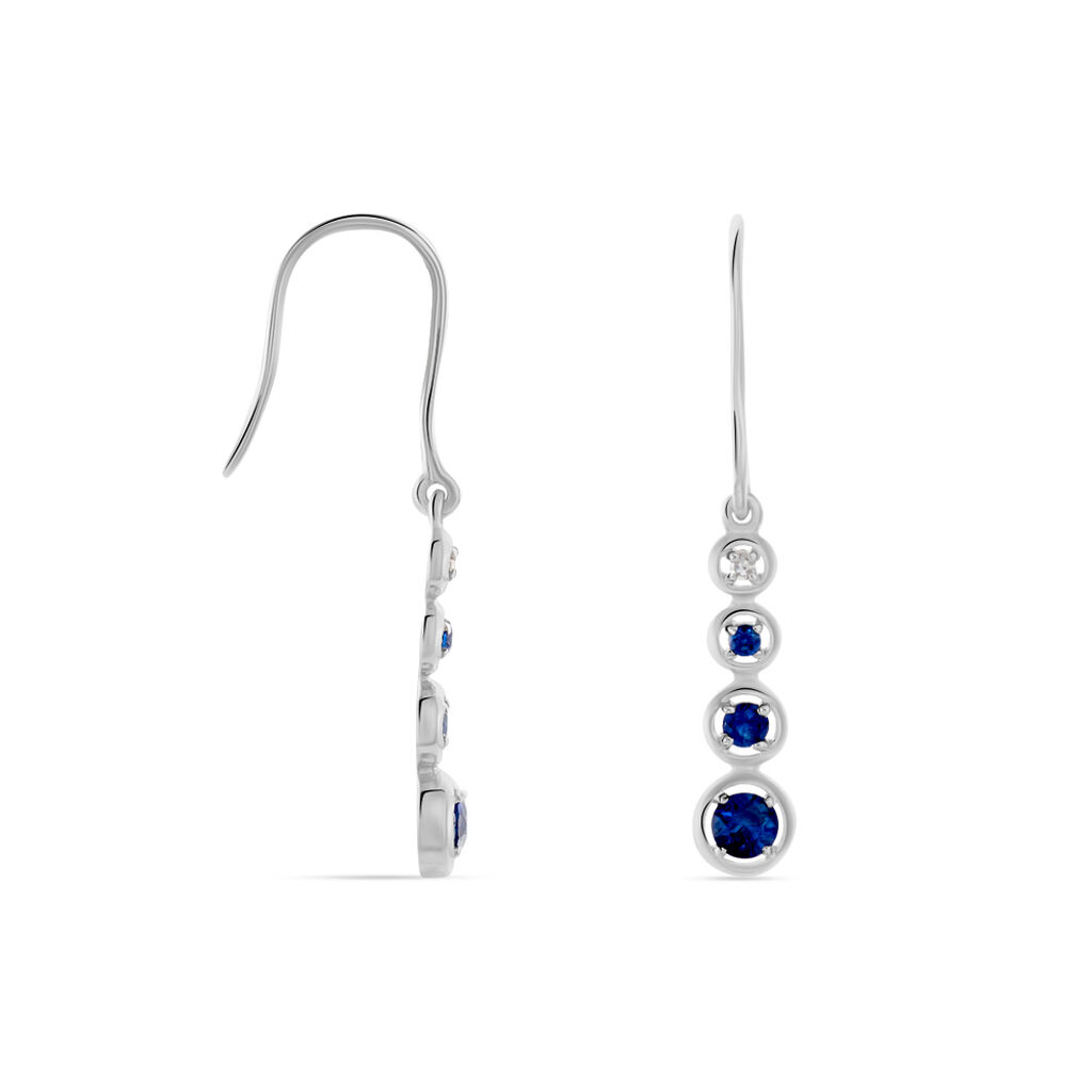 Boucles D'oreilles Pendantes Josephine Or Blanc Saphir Et Diamant