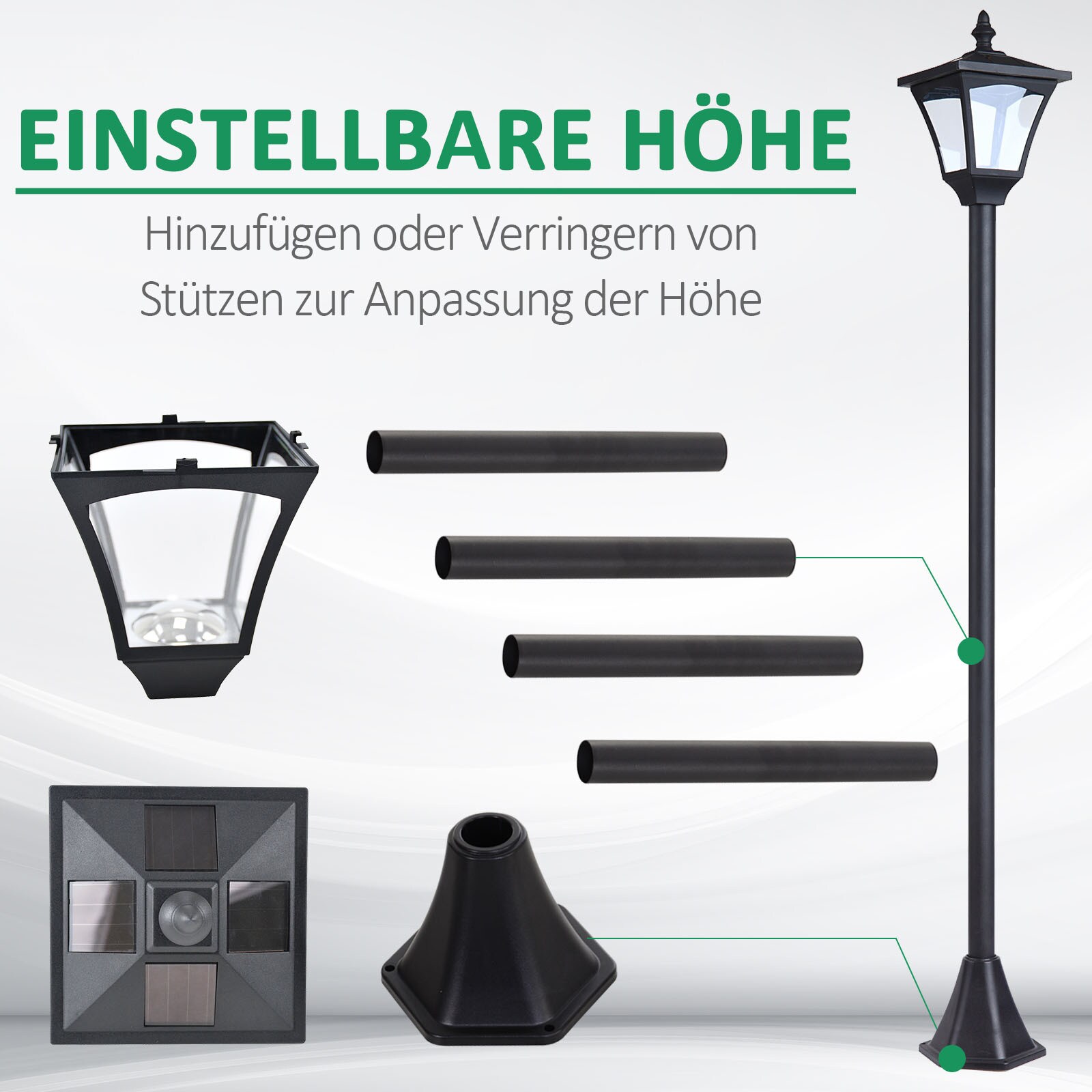Outsunny Solar Laterne schwarz 15 x 15 x 120 cm (LxBxH)