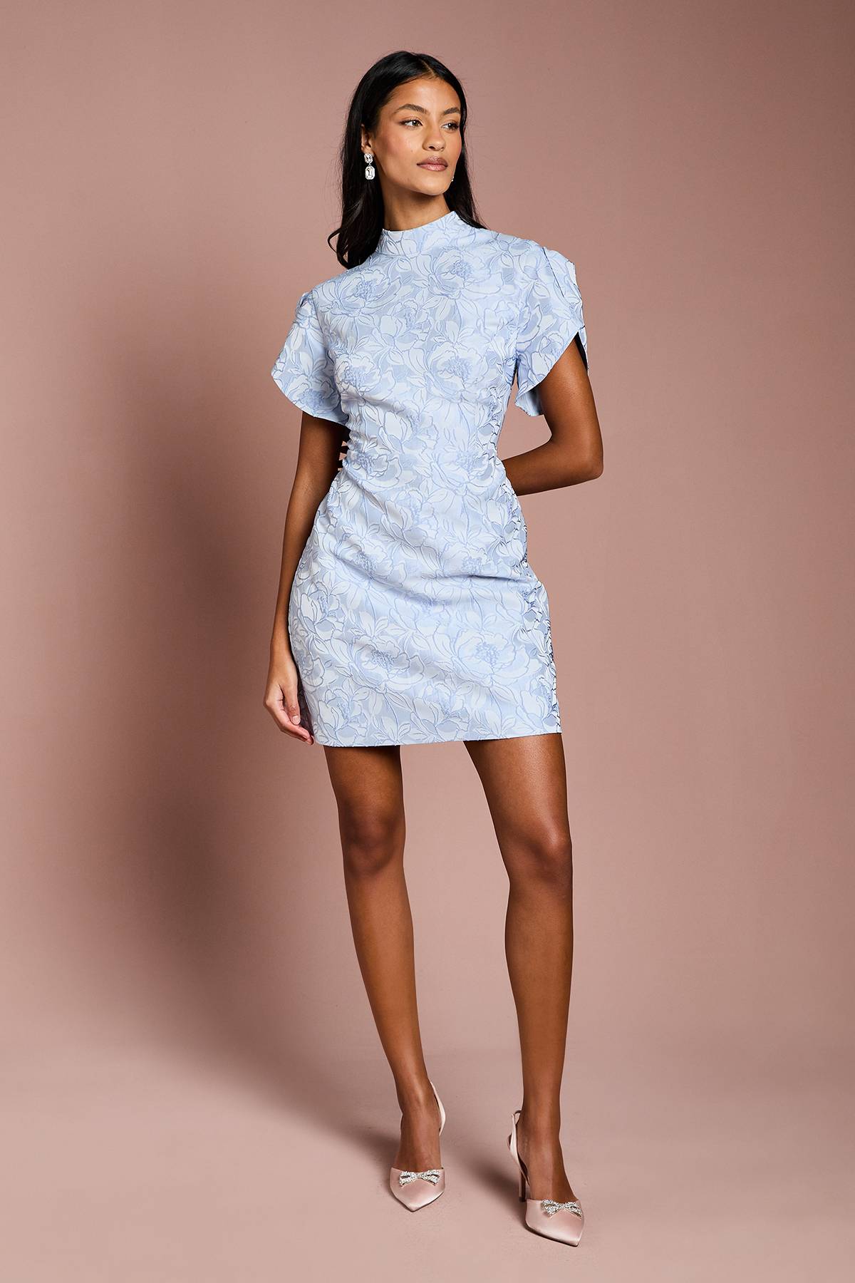 Coast Robe Mini Jacquard à Manches Bouffantes Petite Taille