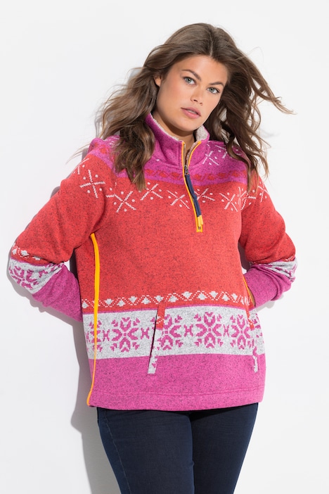Norweger-Fleecepullover, Troyerkragen, Langarm