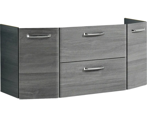 Pelipal Quickset 328 badkamermeubelset (B x H x D 175 x 200 x 39 cm), grafiet getextureerde fronten (horizontaal patroon), met witte glazen wastafel, hoge kast, onderkast en bovenkast (328.120009)