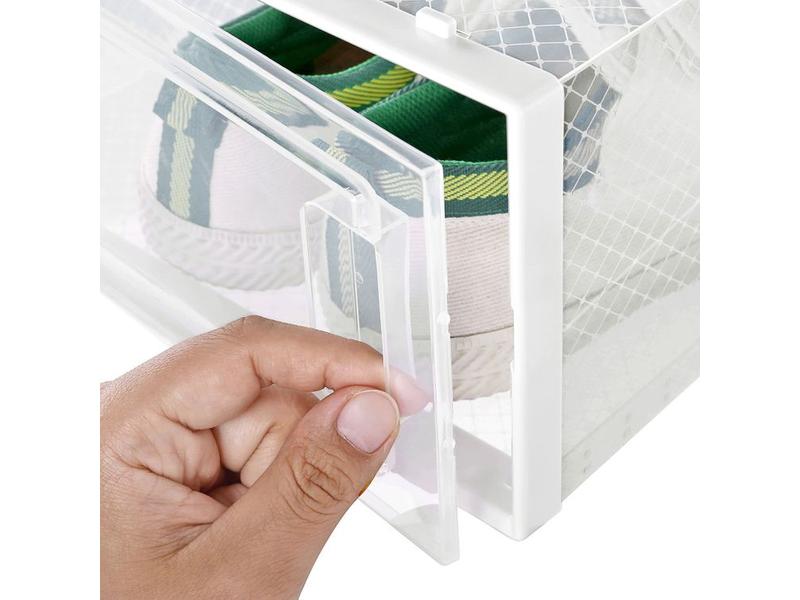 Songmics Schuhschrank Transparent/Weiss, 18er Set Stapelbare Schuhboxrn aus Kunststoff