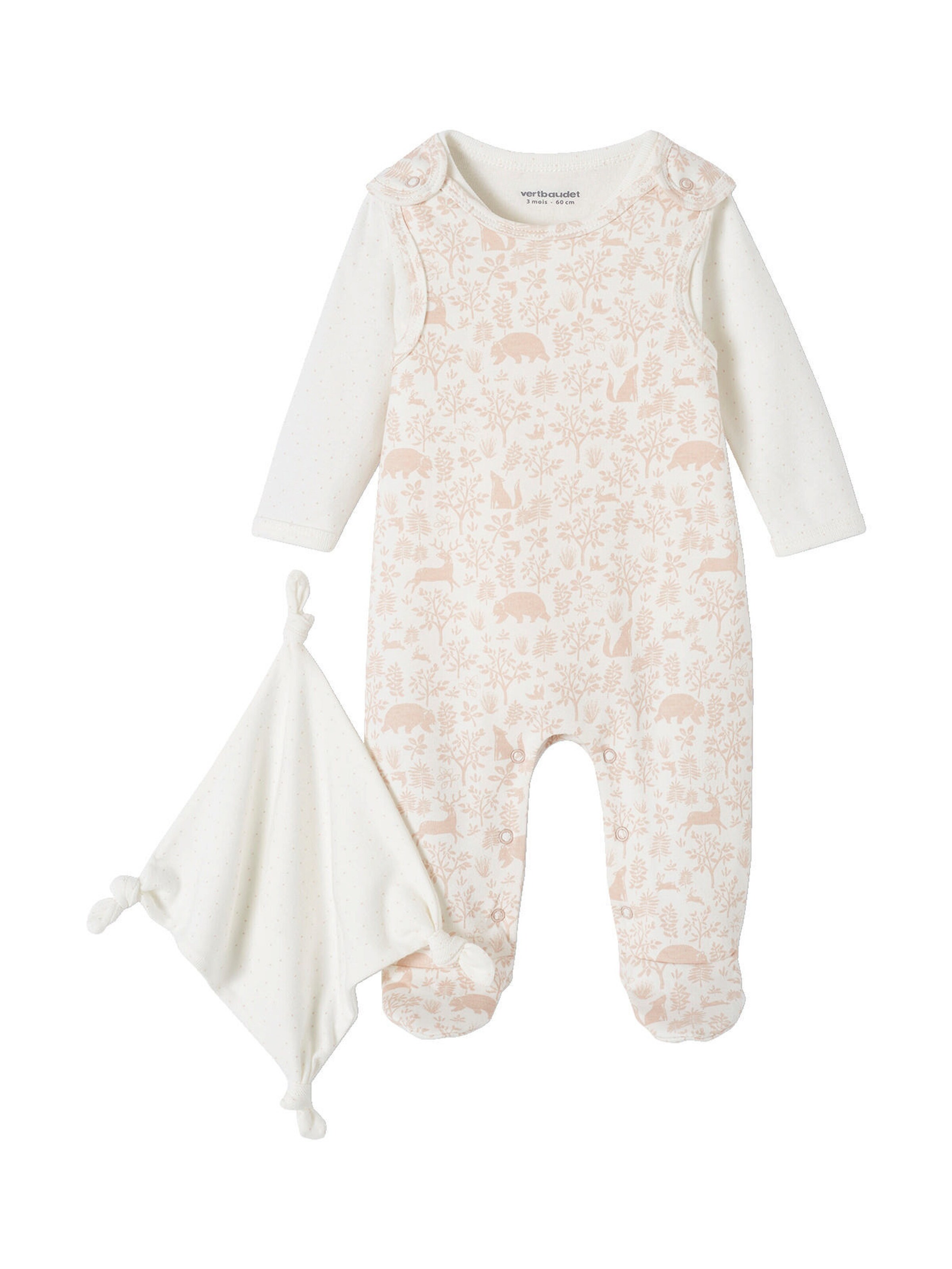 Vertbaudet Baby-Set: Strampler, Body & Schmusetuch, Bio-Baumwolle pudrig rosa