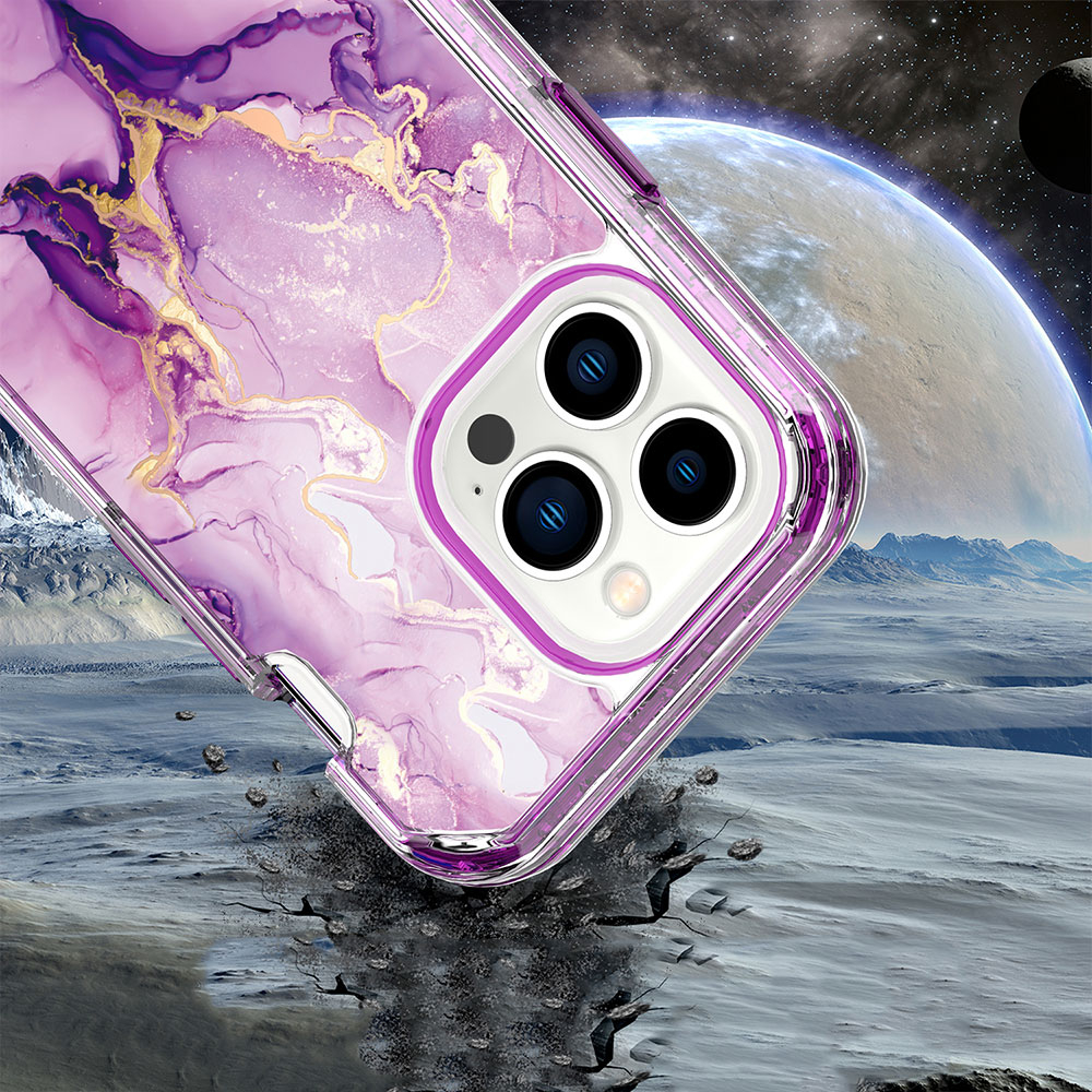 iPhone 13 Pro Hybrid Hülle TPU Bumper mit Acryl Rückseite im Marble Marmor Design - Style 2
