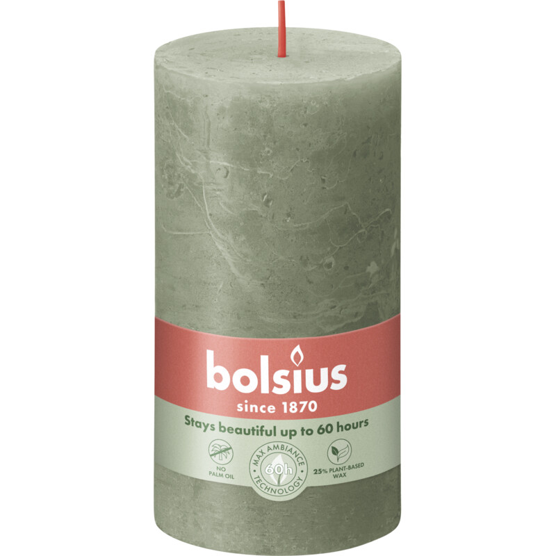 Bolsius Rustieke kaars olijfgroen 13cm