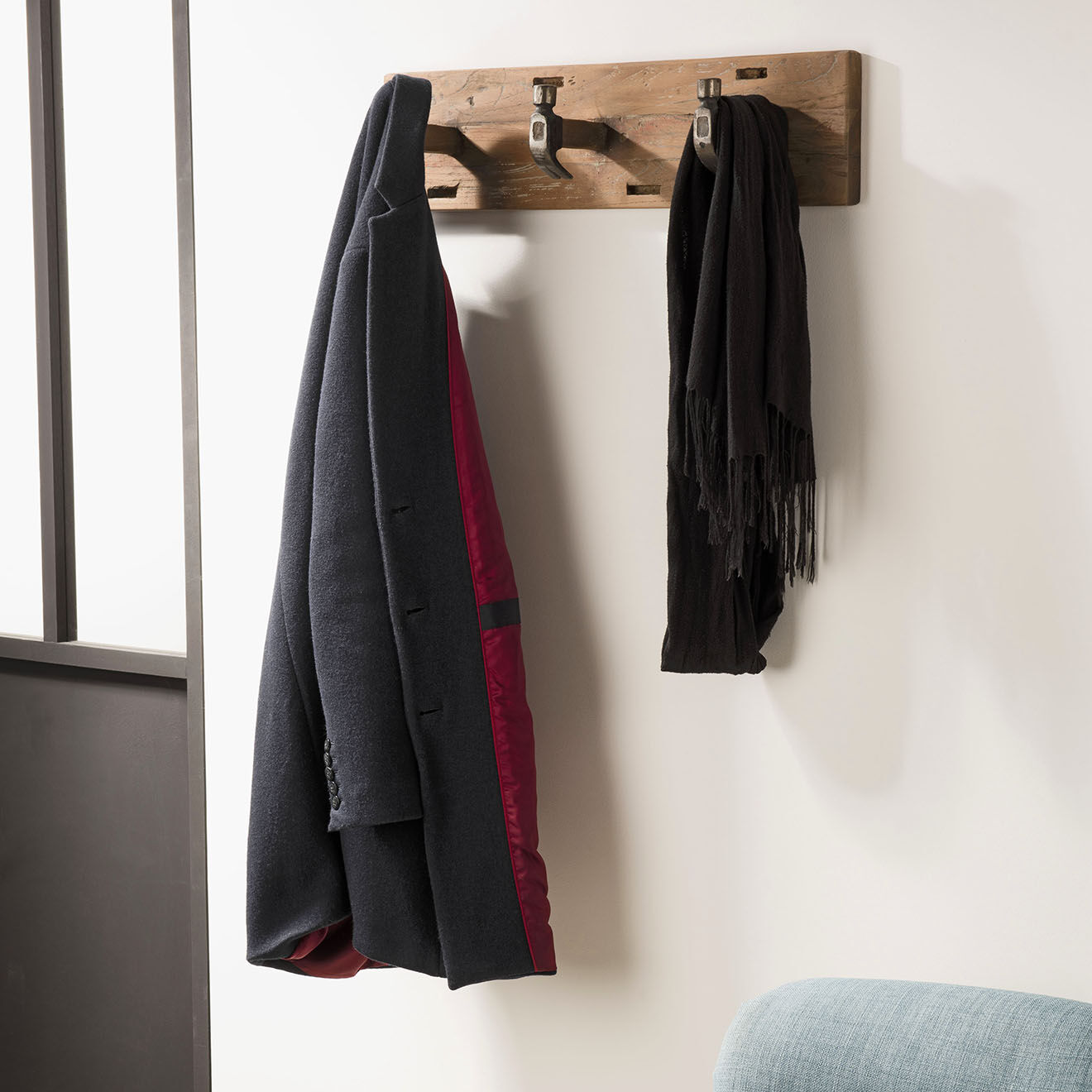 Macabane Porte-manteau mural 3 crochets Sixtine teck - 60x13x15 cm
