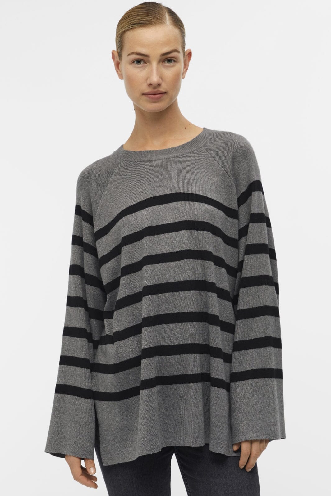 Object Objester Ls Knit Top 4535350 medium grey melange black